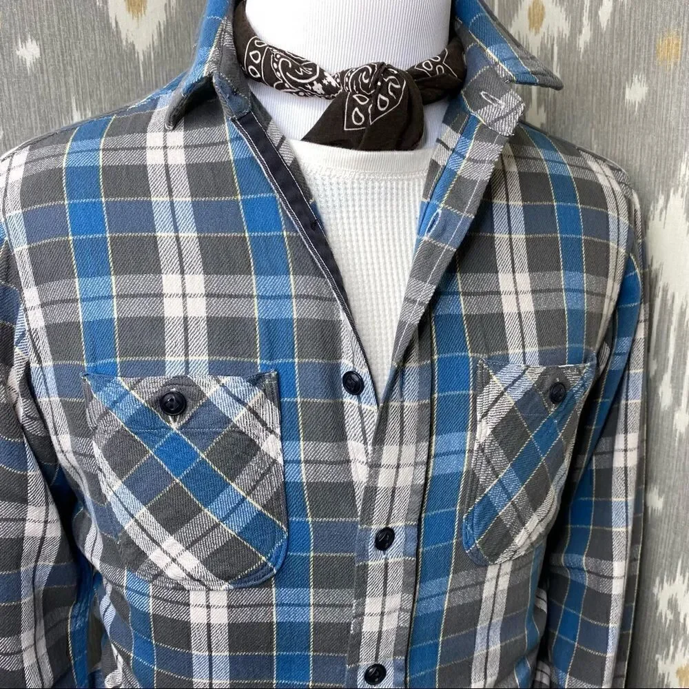 Polo Ralph Lauren Gray & Blue Plaid Cotton Flannel Button Up Shirt